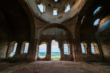 Fototapeta premium Old orthodox church ruins. Abandoned religionic building