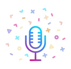 Vintage microphone surrounded by festive decor. Vector icon