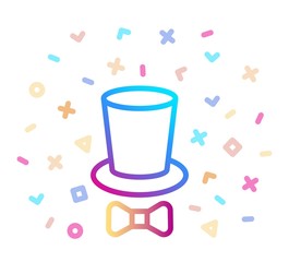 Top hat and tie bow line icon. Cylinder and bow vector illustration with festive decor