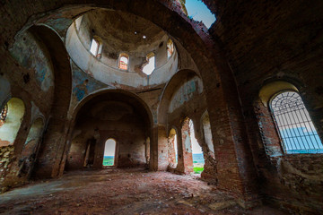 Old orthodox church ruins. Abandoned religionic building
