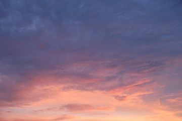 Naklejka na ściany i meble blue pink orange cloud in sunset time. Gradient color sky background