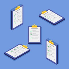 Check list, Clipboard, Document, Finance, Business, Isometric, Isolated, illustration, Vector, Flat icon