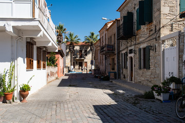 Traditional street in Yenifoca in the Izmir province in Turkey