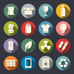 Waste sorting flat vector icon set