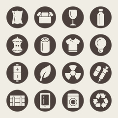 Waste sorting vector icons