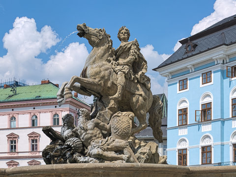 Caesar Fountain in Olomouc, Czech Republic. This is the biggest of seven magnificent city's Baroque fountains. It was built in 1725 by stonemason Vaclav Render and sculptor Jan Jiri Schauberger.