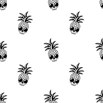 Pineapple skull with sunglasses on white background
