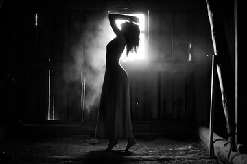 Silhouette of a girl black and white photo