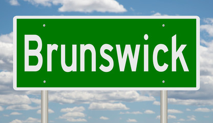 Rendering of a green highway sign for Brunswick