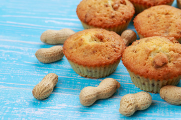 Fototapeta na wymiar Muffins with peanut nuts