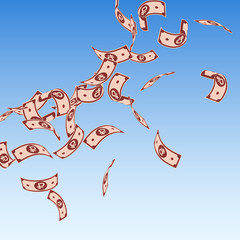 Russian ruble notes falling. Floating RUB bills on