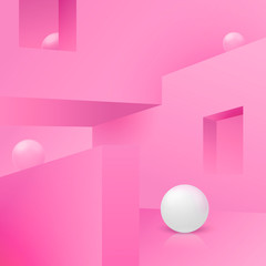 Vector 3d realistic corner wall abstract scene with podium and  balls, for product presentations.