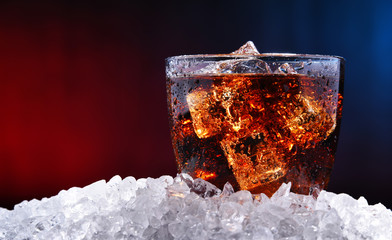 Glass of carbonated soft drink with ice
