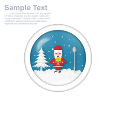 Christmas glass ball with Santa Claus give yellow gift box inside and paper cut around.paper art design.