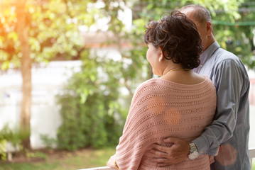 Asian senior couple at home.