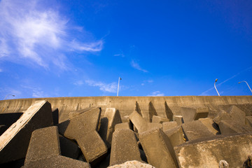 Taiwan's New Taipei City, the northern coast of Keelung, the wave-blocking block of the coastal breakwater