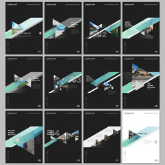 Minimal brochure templates with colorful gradient trangles and triangular shapes on black background.. Covers design templates for flyer, leaflet, brochure, report, presentation, advertising, magazine