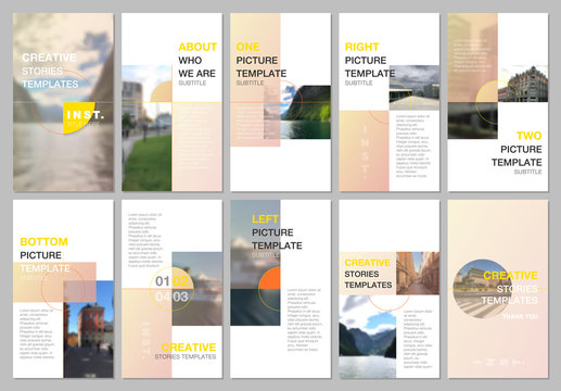 Creative social networks stories design, vertical banner or flyer templates with colorful yellow gradient backgrounds. Covers design templates for flyer, leaflet, brochure, presentation, advertising.