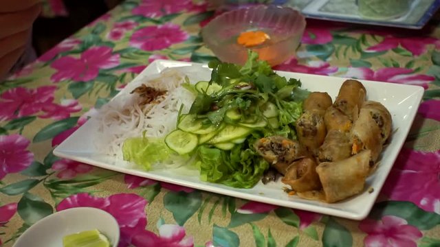 Vietnamese cuisine spring rolls nem in a cafe restaurant