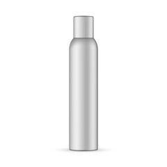 Metallic aerosol bottle mockup isolated on white background. Vector illustration
