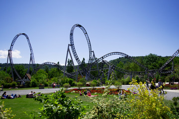 Giant iron roller coaster in adventure park