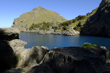 Die Felsenschlucht Torrent de Pareis bei Sa Calobra in der Serra de Tramuntana,  Mallorca, Balearen, Spanien