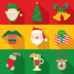 Christmas Symbols Set in Flat Style