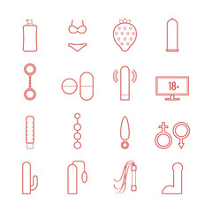 Collection of vector line sex toys icons for web design