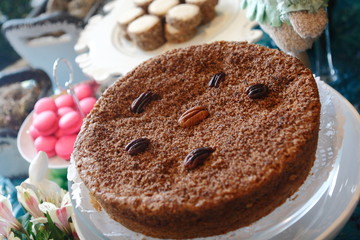 Baked pancake of almonds, nuts and pistache.