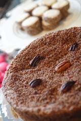 Baked pancake of almonds, nuts and pistache.