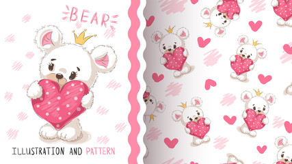 Bear with heart - seamless pattern.
