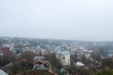 Landscape view on the Buchach city from the hill