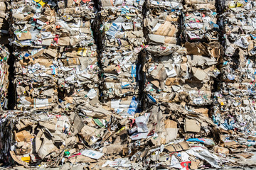 Waste paper is collected and packed for recycling. Cardboard and Paper Recycling