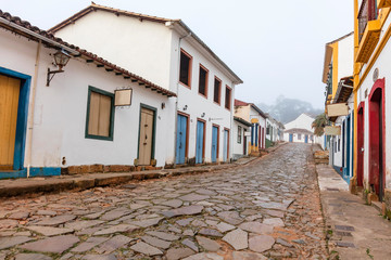 Historic Center with fog in the city of Tiradentes Minas Gerais Brazil