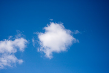 White clouds in the blue sky. Ozone Layer. Blue background