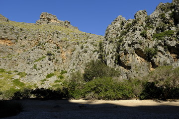 Die Felsenschlucht Torrent de Pareis bei Sa Calobra in der Serra de Tramuntana,  Mallorca, Balearen, Spanien