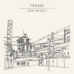 Obraz premium Prague, Czech republic, Europe. Artistic hand drawn illustration