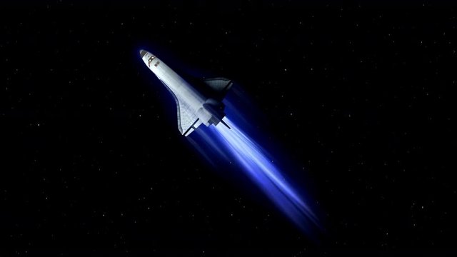 An unbranded Space Shuttle flying up into outer space - seamless looping.