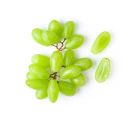 Green grape isolated on white background. top view