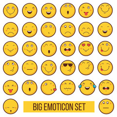 Emoticon vector illustration. Smiley face on a white background. Different emotions collection.
