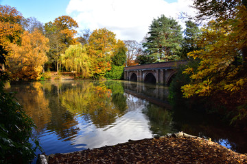 Fototapeta na wymiar Whiteley Lake & Bridge View in Autumn