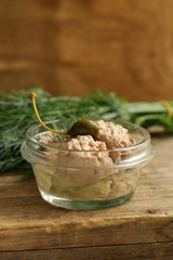 canned cod liver in a jar on a table