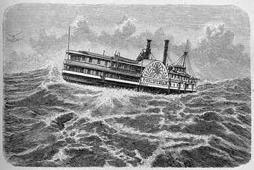 The steamer Corinthian on the rapids of the St. Lawrence river - obrazy, fototapety, plakaty