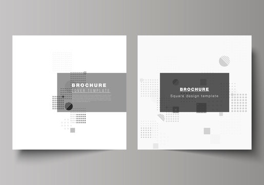 The minimal vector illustration of editable layout of two square format covers design templates for brochure, flyer, magazine. Abstract vector background with fluid geometric shapes.