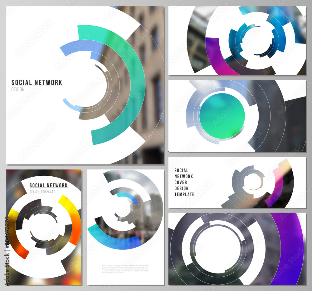 Poster minimalistic abstract vector illustration of editable layouts of modern social network mockups in po