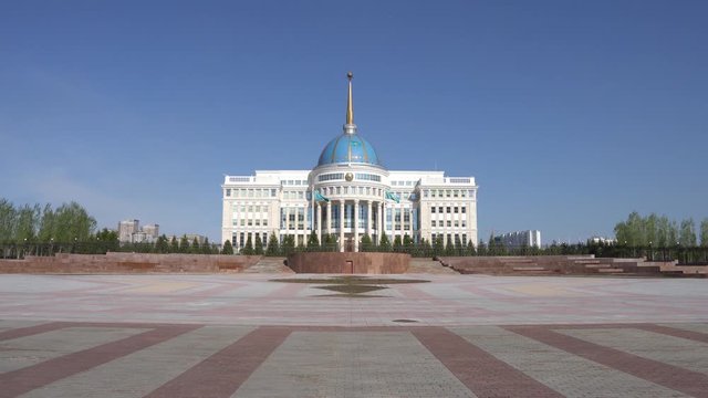  Nur-Sultan Astana Ak Orda Presidential Palace of the Republic of Kazakhstan Building on a Sunny Cloudy Blue Sky Day