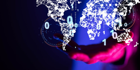 Global network connection. World map point and line composition concept