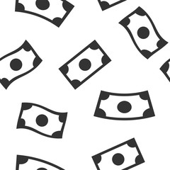 Money banknotes rain seamless pattern on white background