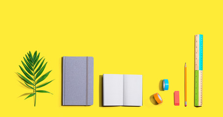 School and office stationery supplies from above