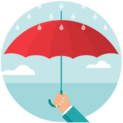 Human holding in hand. Cartoon style. Vector illustration flat design. Protection concept. Isolated on white background. Security symbol.